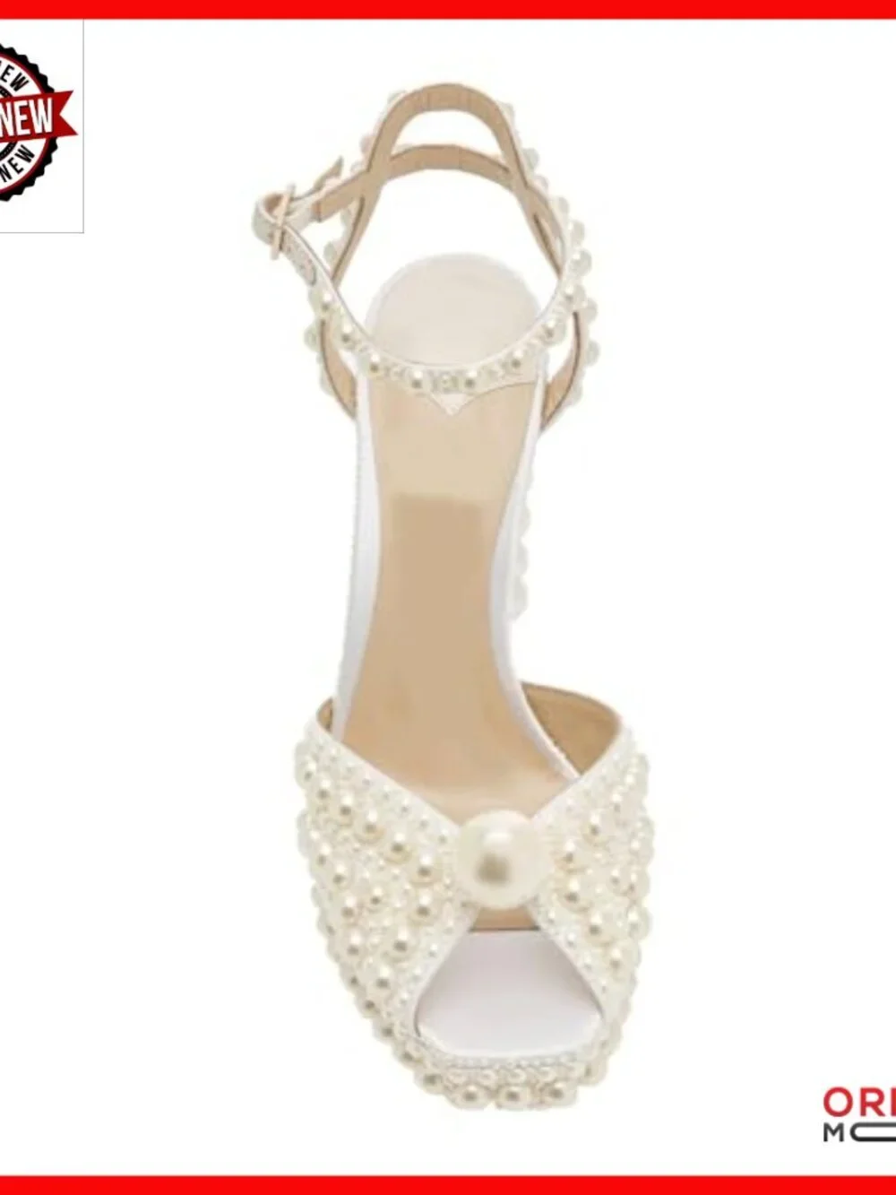 Pearl Platform Heels with Ankle Strap, 4.5 Inch Block Heel, Wedding Sandals